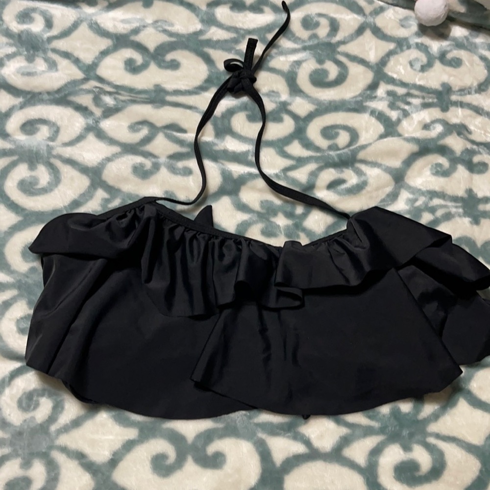 Black Shein top with tie neck and tie back.